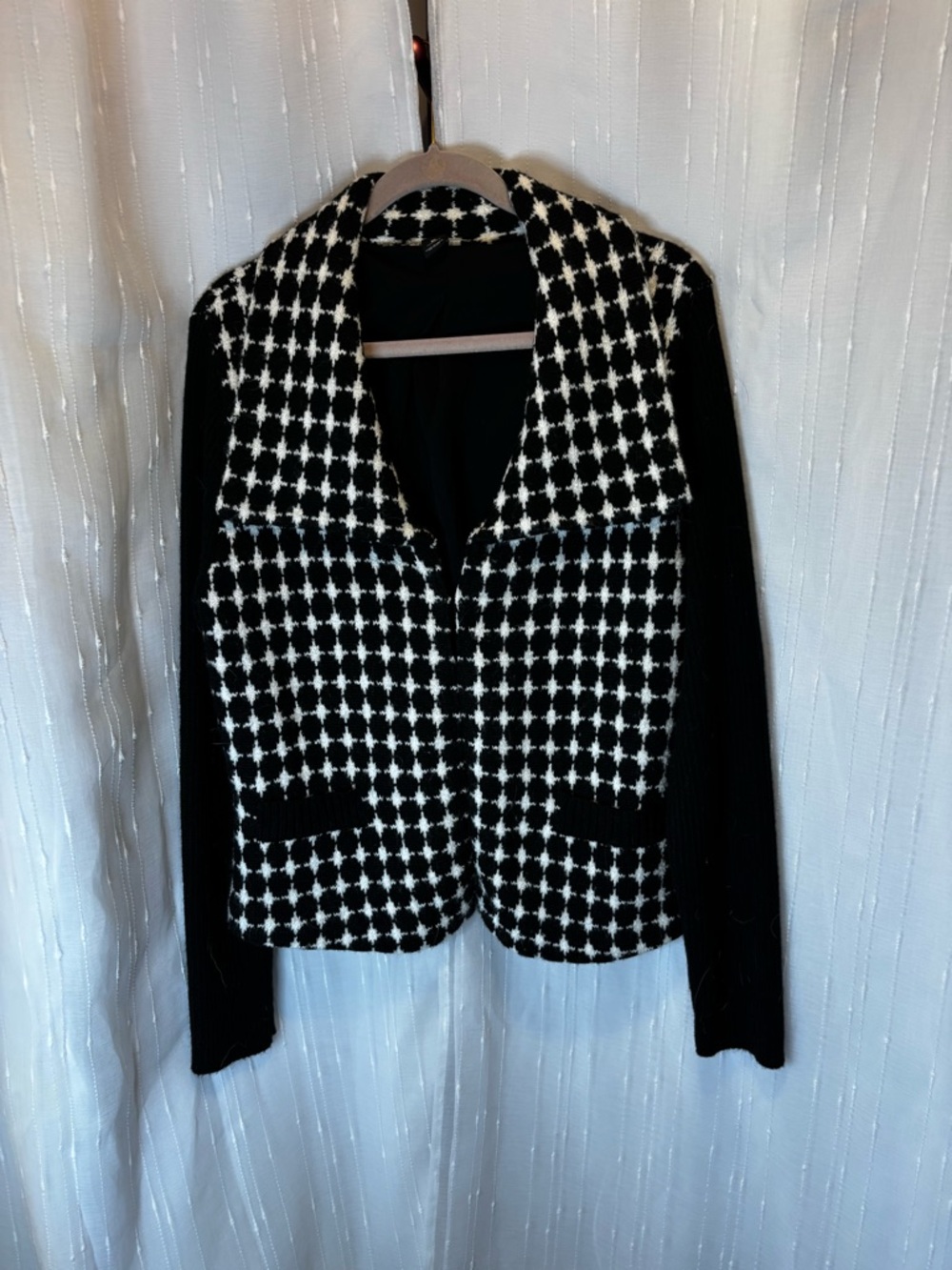 White House Black Market Black & White Houndstooth Knit Blazer Cardigan